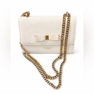 Ted Baker Cream Pebbled Leather Chain Crossbody with Bow Detail